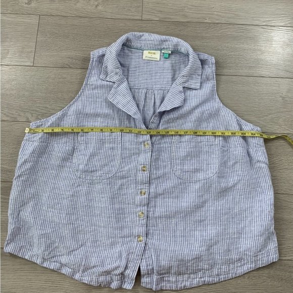 Maeve by Anthropologie Linen Felicity Blue Stripe Tank Top - Picture 8 of 9